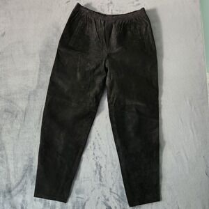 VTG Erez Levy Pants Womens Size Large Stretchy Waist Black 100% Leather Biker